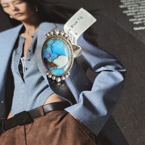 Turquoise Dahia In Sterling Silver Women's Ring~ Size 9